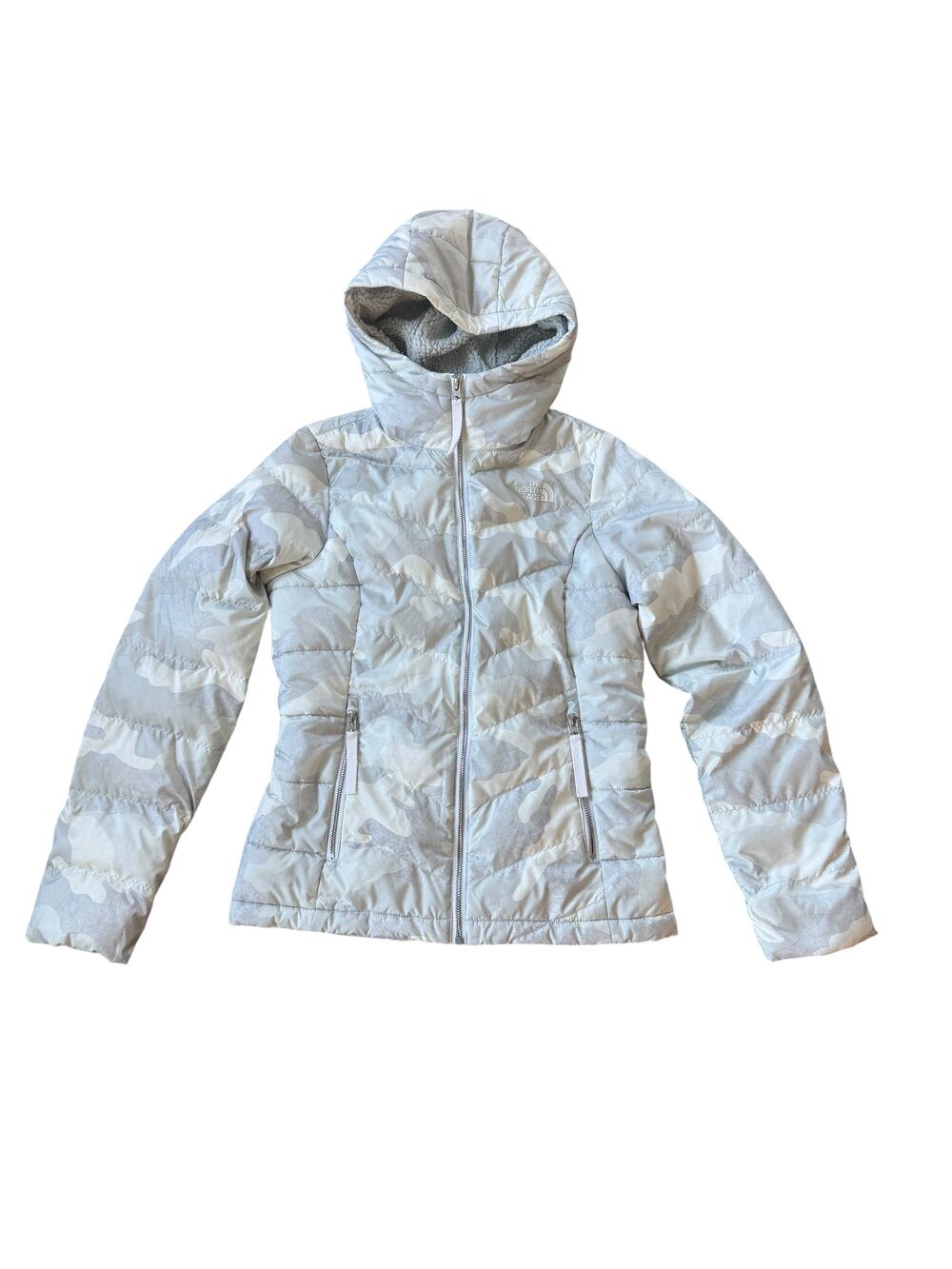 The North Face White Camo Down Puffer Jacket Hooded